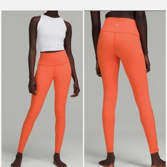 lululemon athletica Pants - Lululemon Bright Orange High Waisted Wonder Under Leggings size 4